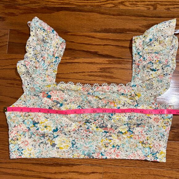 Lulus Sweeter Than Ever Floral Eyelet Ruffle Sleeve Crop Top Size XL - Picture 12 of 13